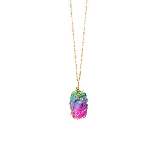 Regalo di gioielli per feste da donna a catena con ciondolo in pietra naturale color arcobaleno