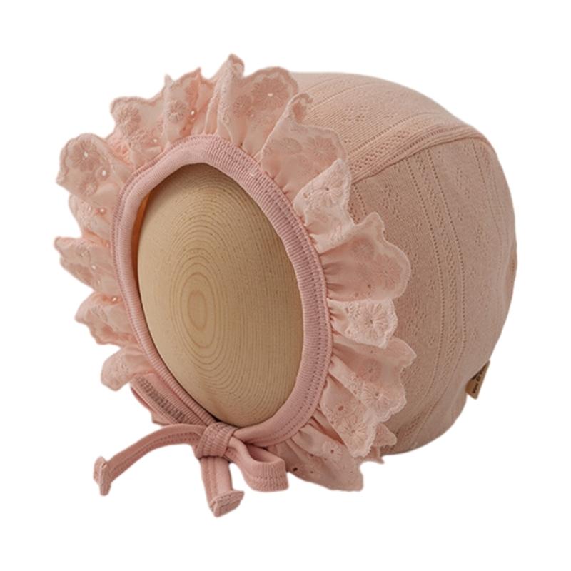 

Lace Hat Toddler Spring Sun Hat Little Girl Infant Soft Lace Up Hat Cotton Bonnet Caps Baby Sun Protection Hat рожевий