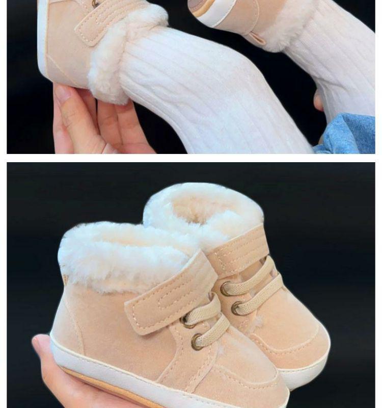 Baby High-Top Yellow Walking Shoes - Thick Plush Cotton, Non-Slip Soft Sole, Warm Boots for Boys (0-1 Year)