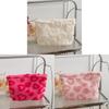Plush Heart Pattern Travel Makeup Bag With Zipper For Women And Gift Use
