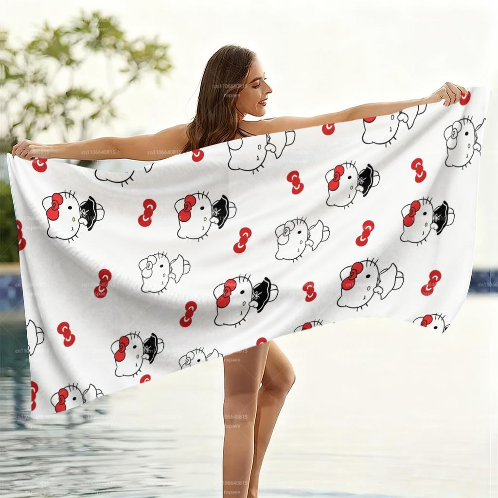 Hello Kitty Beach Towel, Cute Cartoon Print Microfiber Towel, Quick Dry Sand Free Swim Towel for Summer Beach Pool, Ideal Gift