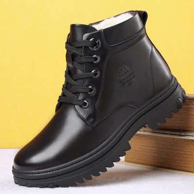 Winter New High-top Wool Men's Cotton Shoes Velvet Warm Outdoor Boots Genuine Leather Men's Shoes Leather Shoes
