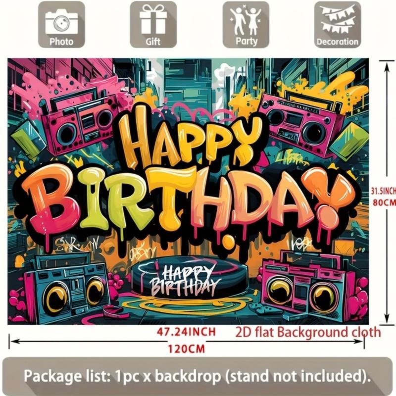 Hip Hop Graffiti Birthday Backdrop 1pc - Polyester Party Decor
