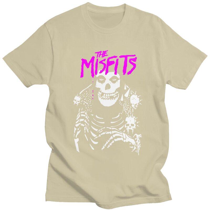 Custom Horror Punk Rock Misfits Skull T Shirts for Men Pure Cotton Tee Tops Tshirt Casual Tshirt