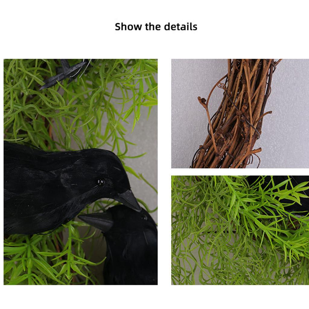 Halloween Beauty Beard Crow Wreath, Door Hanging Decoration Halloween Garden Plant Vine Circle Wall Decoration