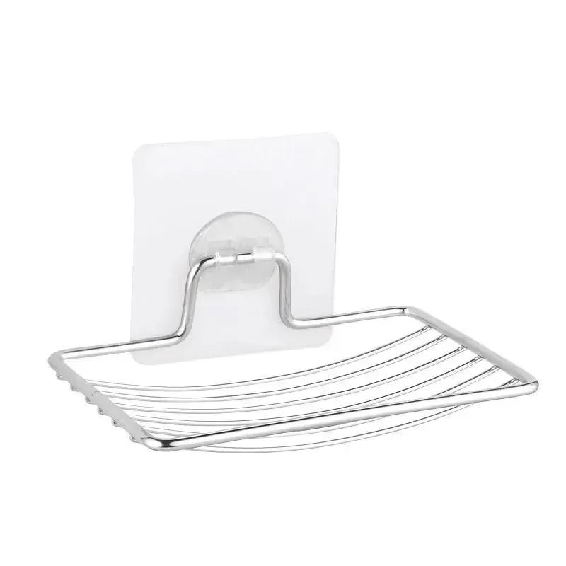Stainless Steel Soap Rack Punch-free Nail-free Bathroom Single Layer Drain Wall Hanging Sucker Soap Box Light Luxury Shelf