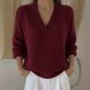 Damen S V-Ausschnitt Unifarben Locker Gestrickter Pullover Herbst Basisschicht