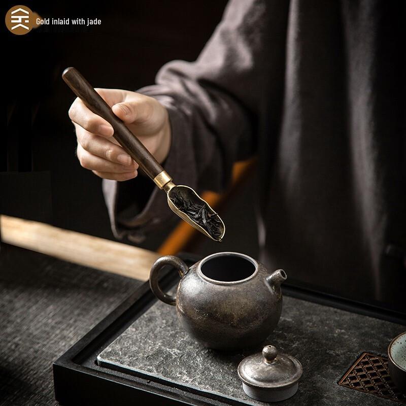 Gold-Inlaid Jade & Ebony Tea Ceremony Six Gentlemen Set
