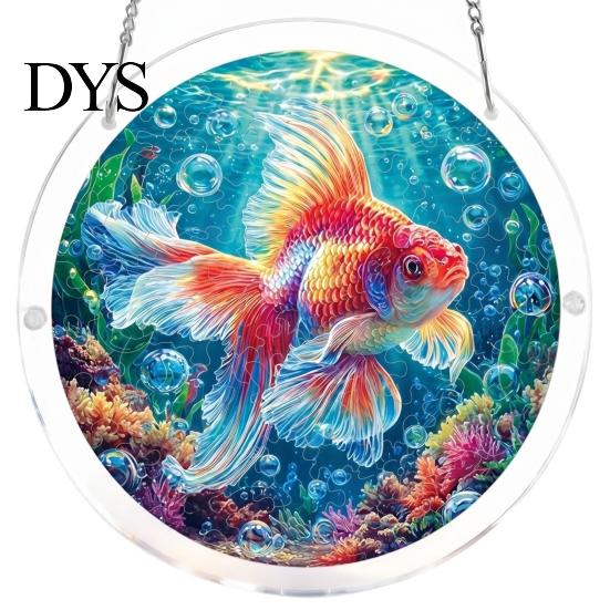 Stained Glass Puzzle Round Acrylic Suncatcher Puzzle, UV Printed Window Hanging Decor Educational Game 7.48 Inch DIY Craft Light Catcher Ornament for