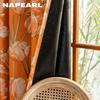 1PC NAPEARL European Style Orange Tulip Printed Curtains Fully Blackout Curtain for Bedroom Living Room Balcony Window for Home Decor