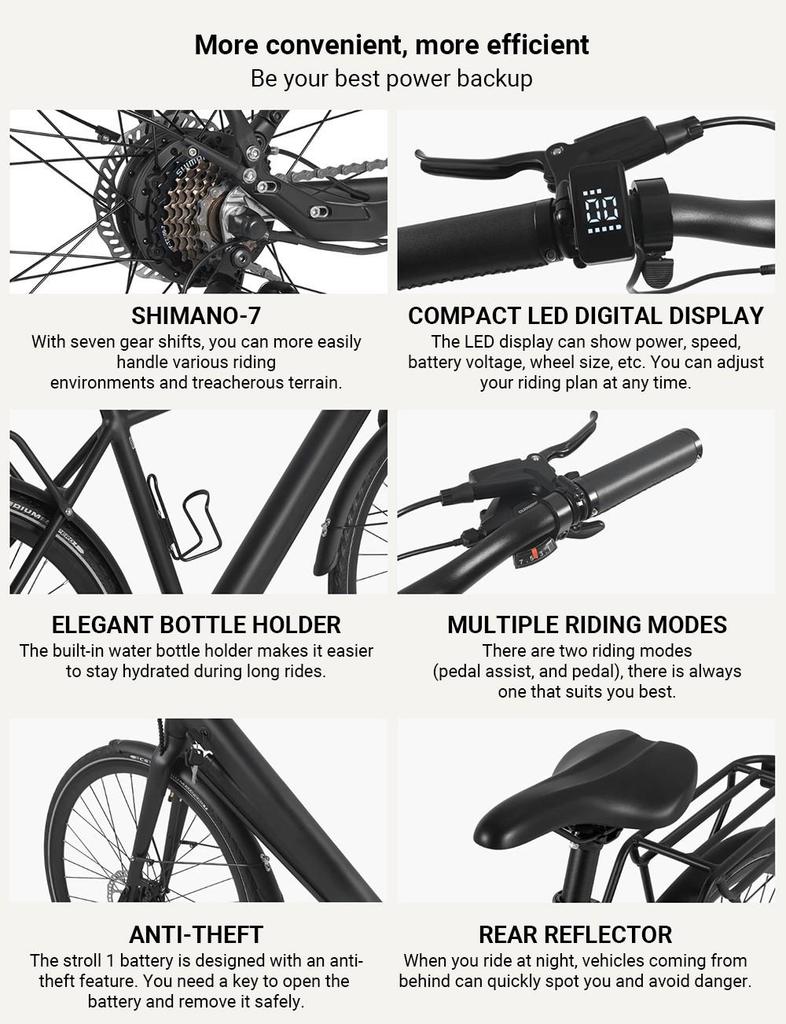 DYU Stroll 1 Elektrofahrrad, 250W Motor, 36V 9Ah Akku, 700*38C CST Reifen, 25km/h Höchstgeschwindigkeit, 100km Reichweite