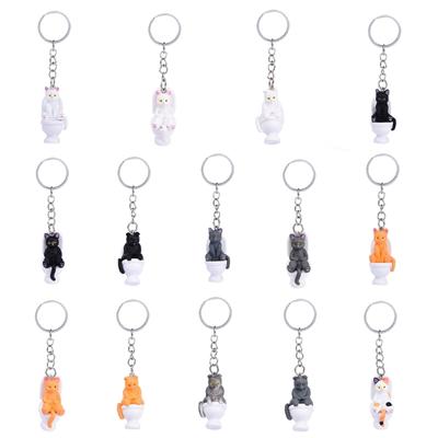Cute Cartoon Toilet Cat Keychain Creative Kitten Pendant Key Rings Chains for Women Handmade PVC Charm for Keys and Bags