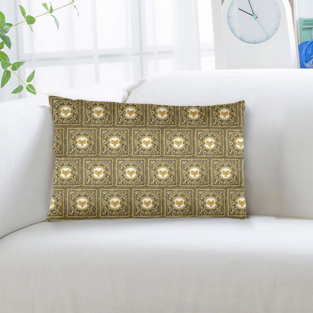 Decorative Golden Medallion Baroque  Rectangle Pillowcase Cushion Cover Decorative Bedroom Bed Home Comfort Throw Pillow