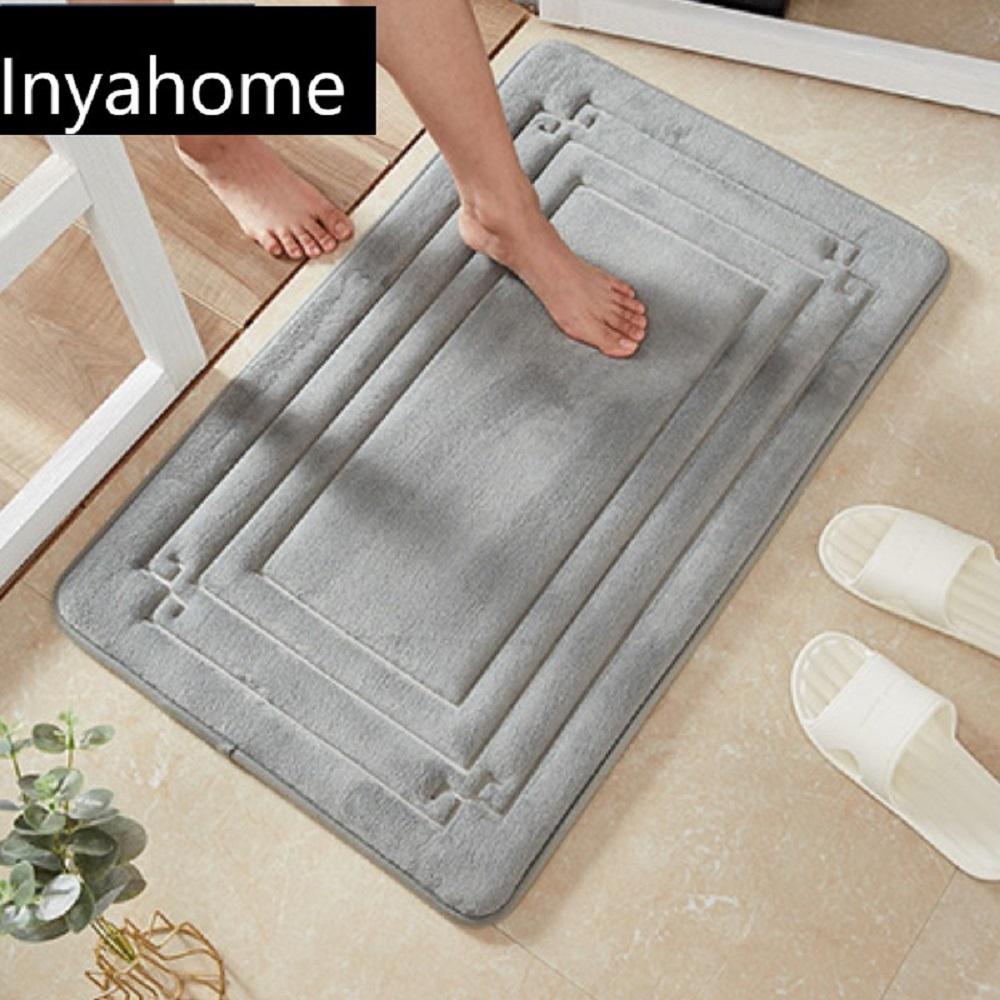 

Inyahome Коврик для ванной из пены с памятью, Коврик для ванной комнаты, Нескользящий, Супервпитывающий, Напольные коврики, Бархатные коврики для ванной, Моющийся ковер, Толстые коврики из пены 40x60cm