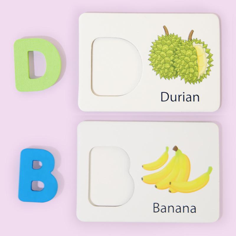 Children's Wooden Toys English Letter Cognitive Card Baby Enlightenment Early Education Fruit And Vegetable Puzzle Game Gift