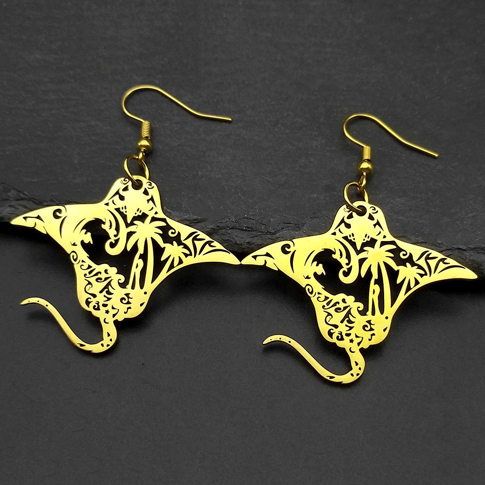 Cute Manta Ray Pendant Necklace Stainless Steel Gold Silver Color Nature Chain Jewelry For Women Men