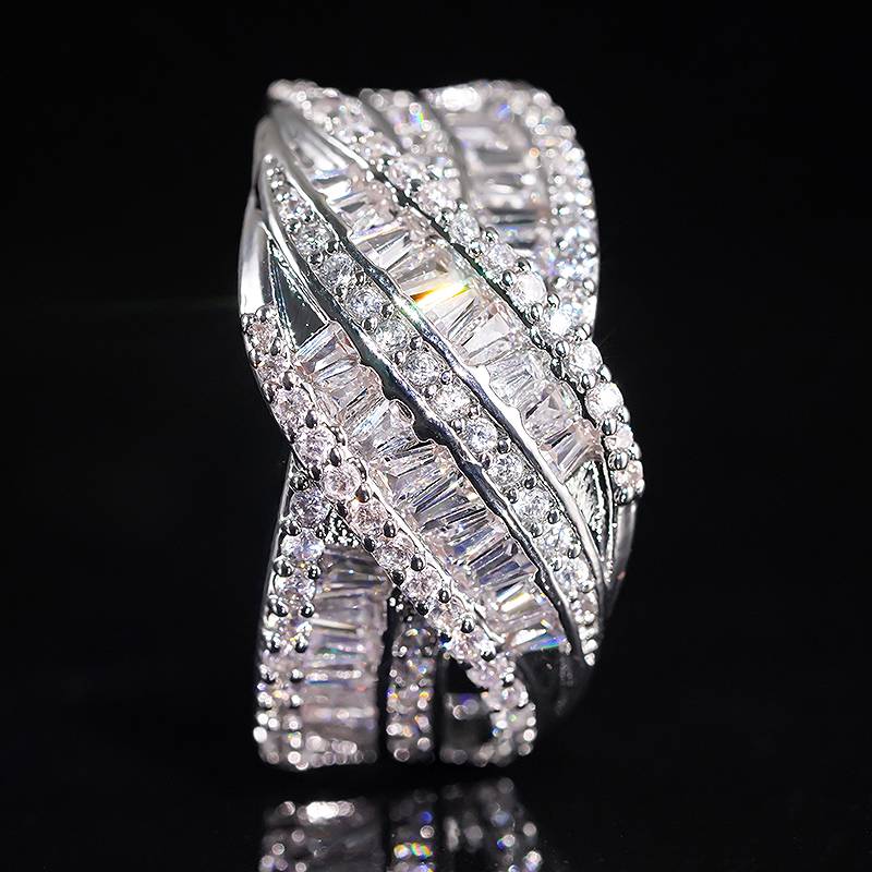 

Huitan Cross Design Women Ring Copper Color Party Fashion Accessories Full Brilliant Cubic Zirconia Luxury Wedding Lady Zircon 8