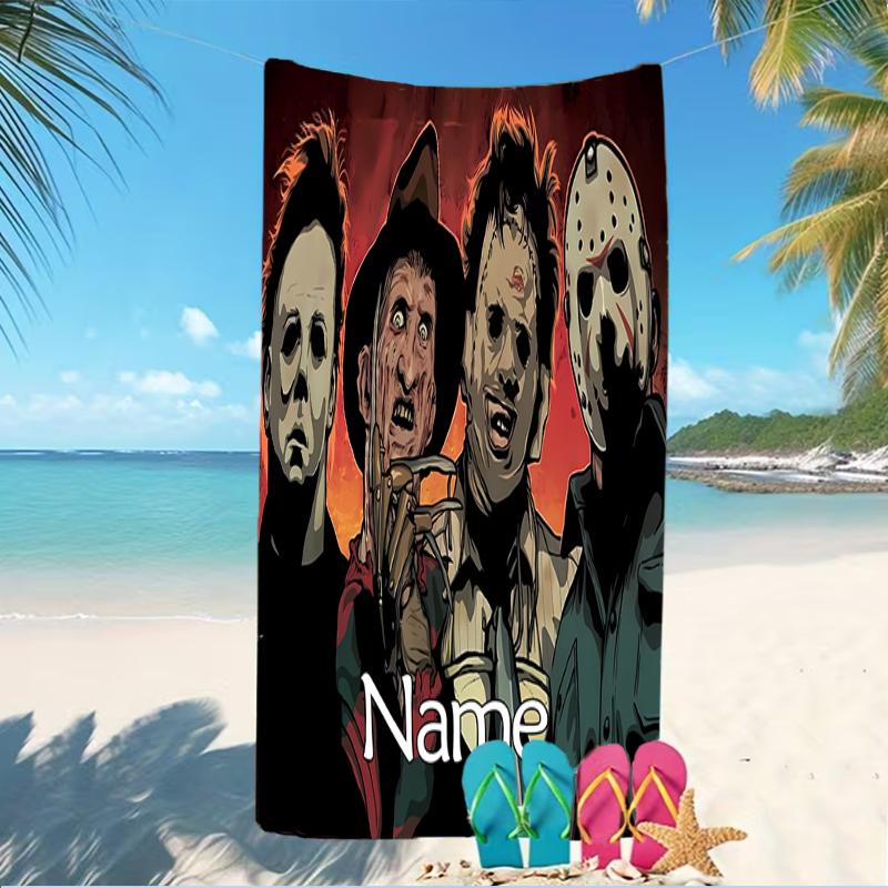 Customizable personalized beach towels Horror movies themed designs.Suitable for the beach, yoga, sports;ideal as beach accessories