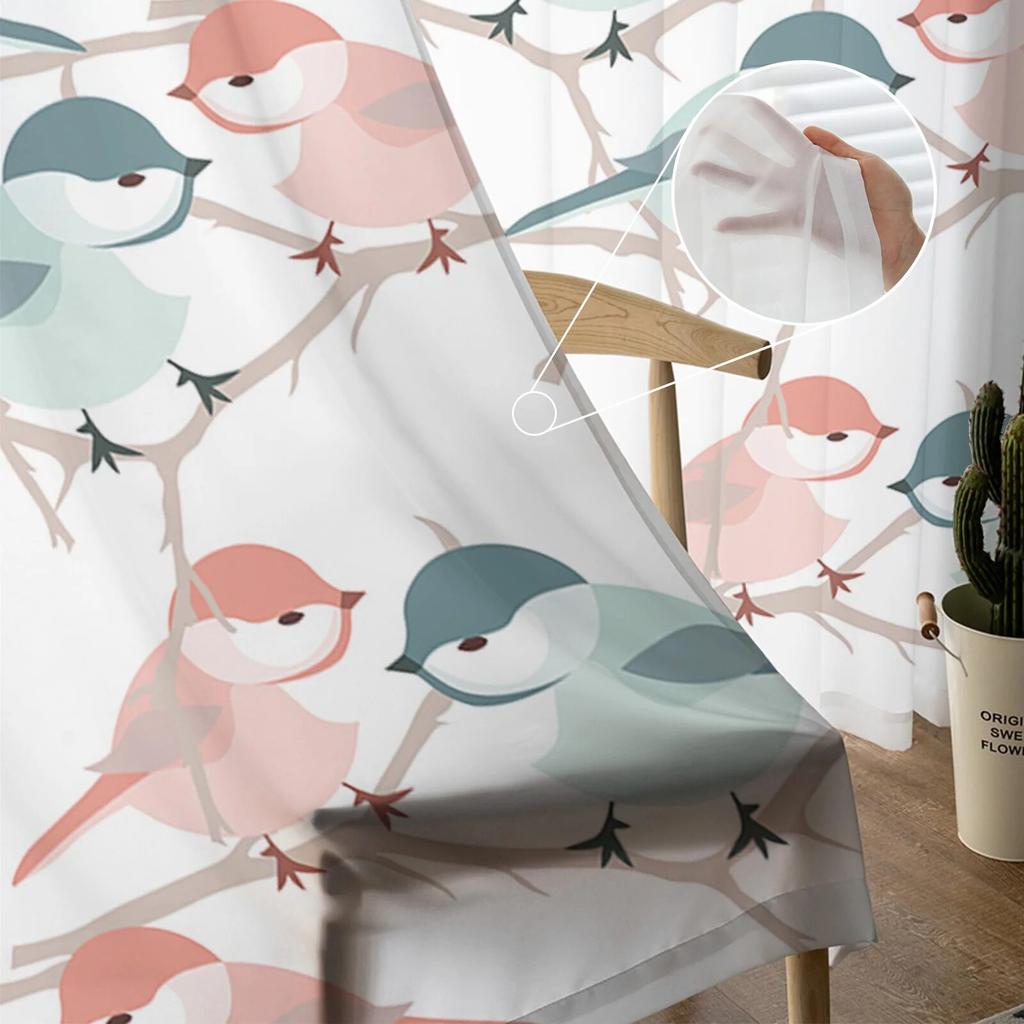 Red Green Animal Bird Tulle Curtains Living Room Kitchen Chiffon Curtain Bedroom Balcony Sheer Curtain Fashion Home Decor