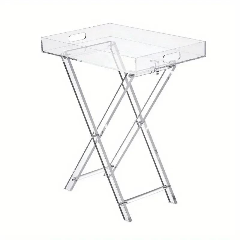 Acrylic folding table Portable folding coffee table Internet celebrity transparent coffee table Simple bedside storage tray