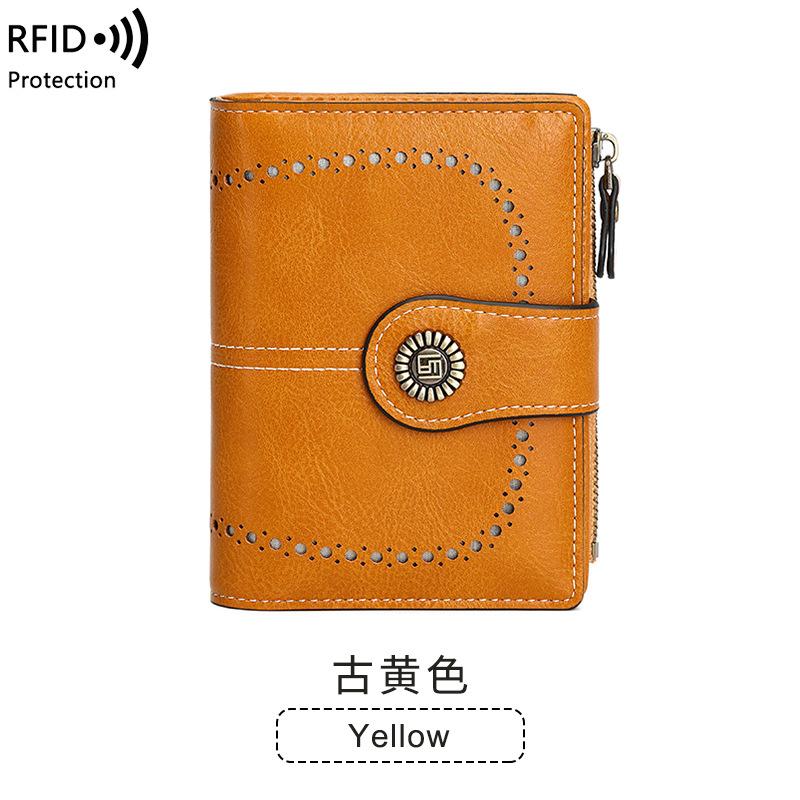 

Новый женский кошелек с защитой от кражи, короткий кошелек из кожи с масляной восковой пропиткой, модный маленький кошелек на несколько карт