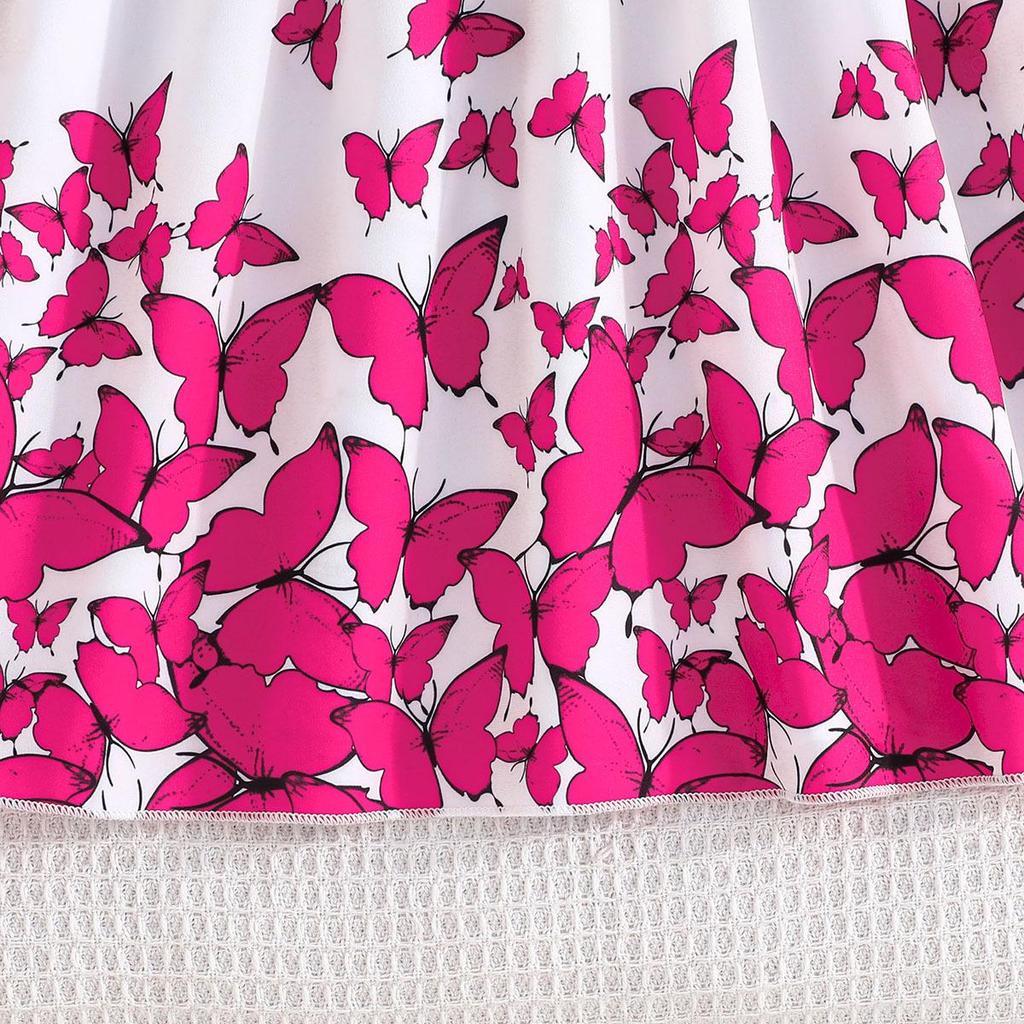 Girls' Sleeveless Butterfly Print Dress & Belt Set