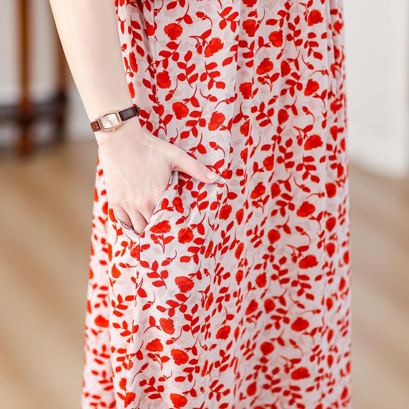 Plus Size Loose Vintage Print Langes Kleid für Damen Lässige Kurzarm-Sommer-Damenkleider