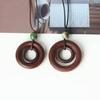 Wood Round Ring Pendant Necklace Adjustable Long Sweater Chain Vintage Handmade Collar Necklace Statement Jewelry