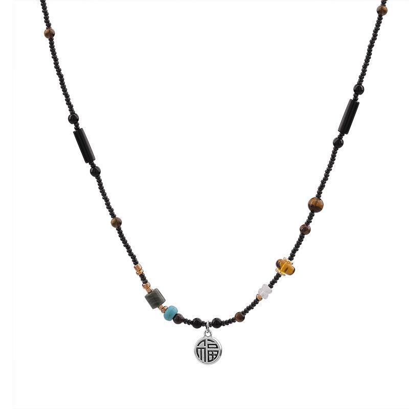 2025 Handmade Bone Beads Chain Lion Pendent Necklace Retro Beaded Stone Design Necklace New Chinese Ethnic Style