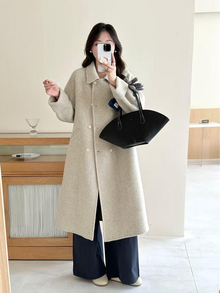 New Korean Style Double-Breasted Candy Color Wool Coat with Peter Pan Collar for Girls - Autumn/Winter Collection.