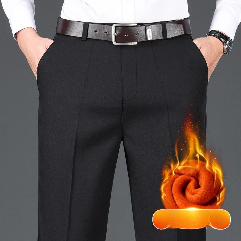 

Мужские повседневные брюки на осень и зиму, свободные брюки прямого кроя с плюшевой подкладкой, деловые брюки, мужские длинные брюки 29 чёрный