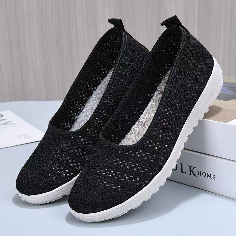 Summer New Women's Flat Sole Mesh Casual Shoe Soft Sole Non Slip Shallow Slip On Lightweight Breathable Round Toe Walking Shoes