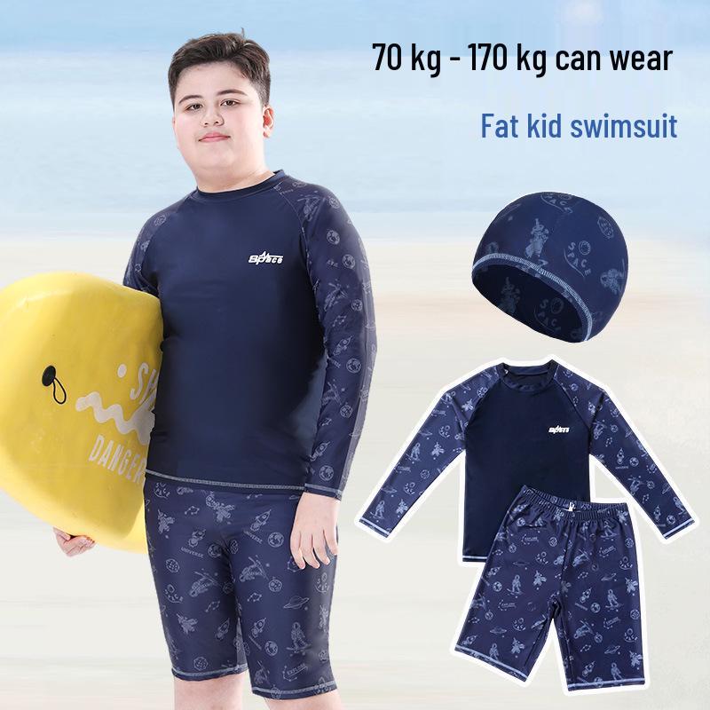 Plus Size Kids' Quick-Dry Two-Piece Swimsuit: Sun Protection & Customizable Prints
