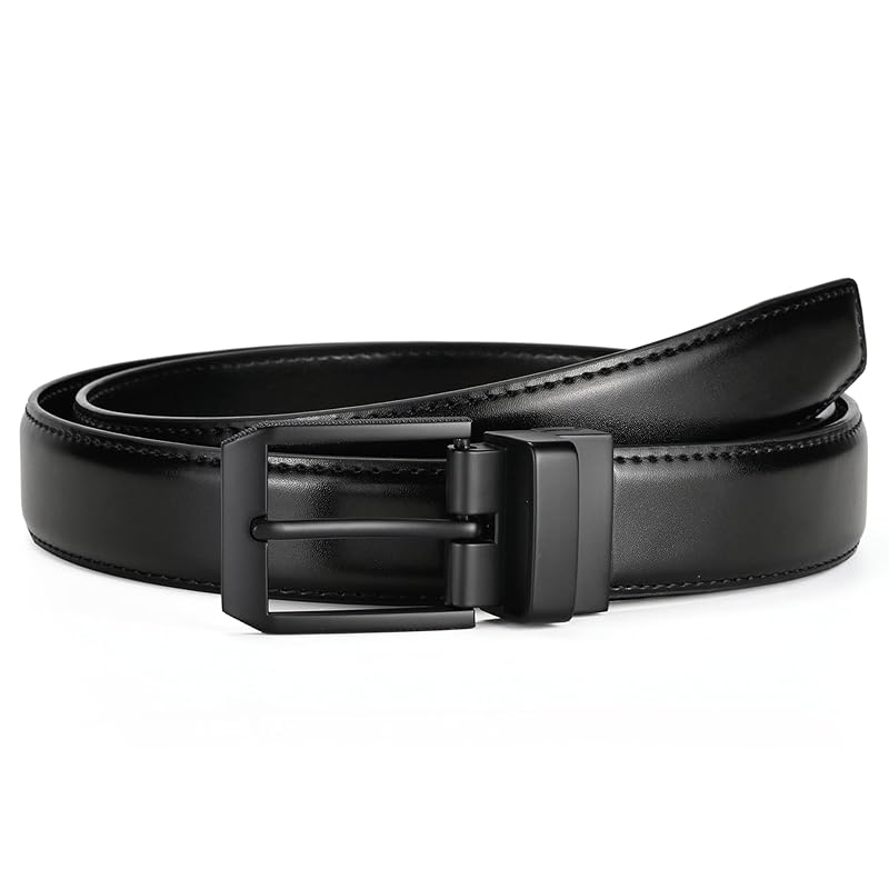 

[Feliman] mens belt (pin type) Zinc alloy rotating buckle gentleman belt genuine leather 7 holes business casual everyday use black Length 115cm width