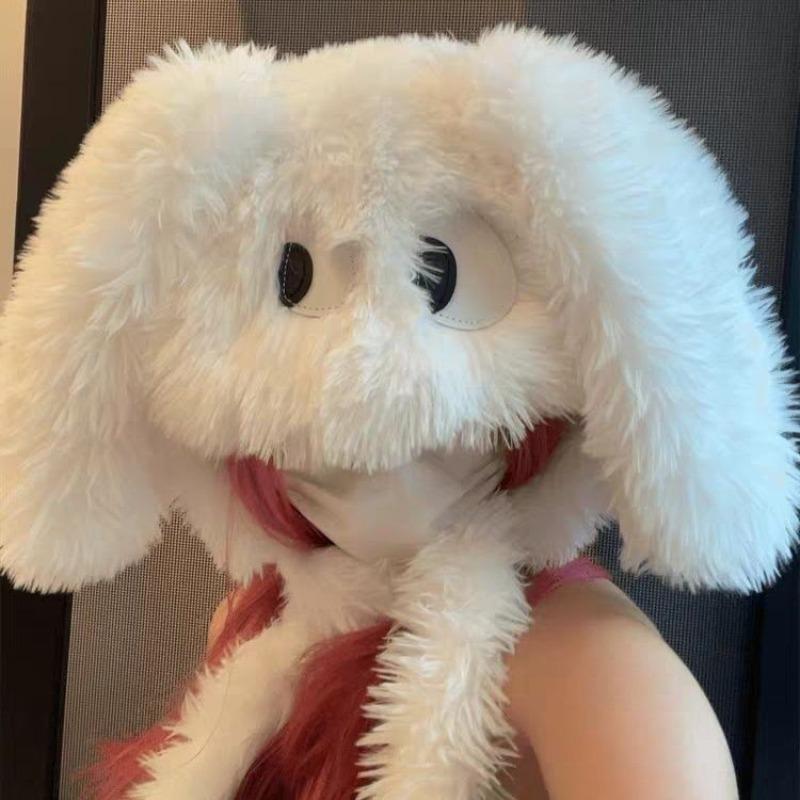 

Cute Big Eyes, Puppy Ears, Plush Hat Suitable for Children s Autumn and Winter Style, Thick and Warm, with Tie Up Accessories бежевый