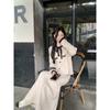 Kumikumi Sweet Style Suit Bows Contrast Color Knitwear Women's Autumn Apricot Drape Skirt Two-piece Set
