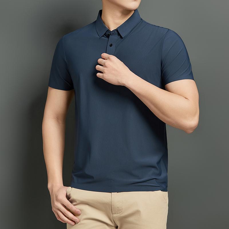 

Seamless Ice Silk Seamless Polo Shirt Men s Solid Color Short Sleeve Lapel T-Shirt 3XL темно-синього кольору
