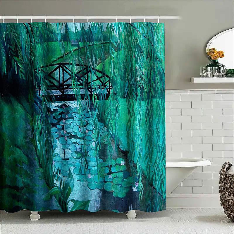 Botanical Shower Curtain Forest Greenery Leaf Pattern Waterproof Fabric Bathroom Decor Vintage Nature Backdrop Wall Hanging
