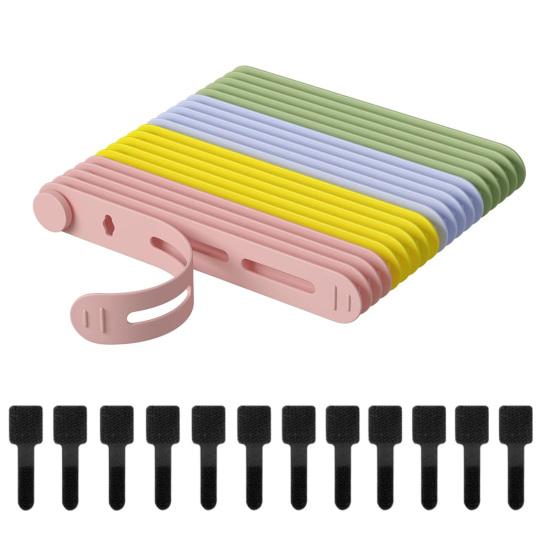 20Pcs Data Cable Ties Waterproof Elastic Clear Marking Cable Ties Lightweight Cord Organizers with Logo Patches Wire Processors