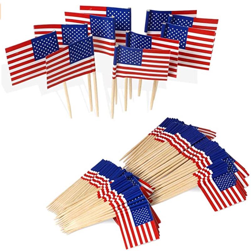 65mm American Flag Wooden Toothpick Picks