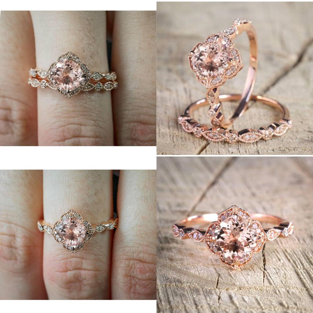 Zirkon Oval Anhänger Kristall Brautring Roségoldplattiert Strass Ehering