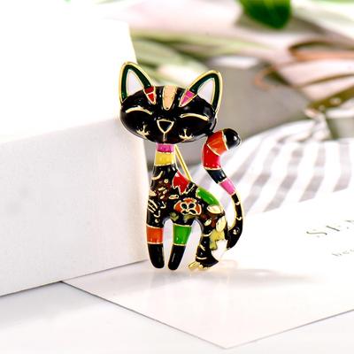 Enamal Animal Brooches Cute Colorful Cat Shape Corsage Suit Bag Hijab Pin for Women Kids Clothes