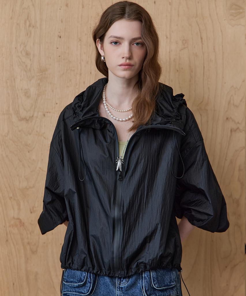 Maxza Light Shirred Hooded String Wind Jumper
