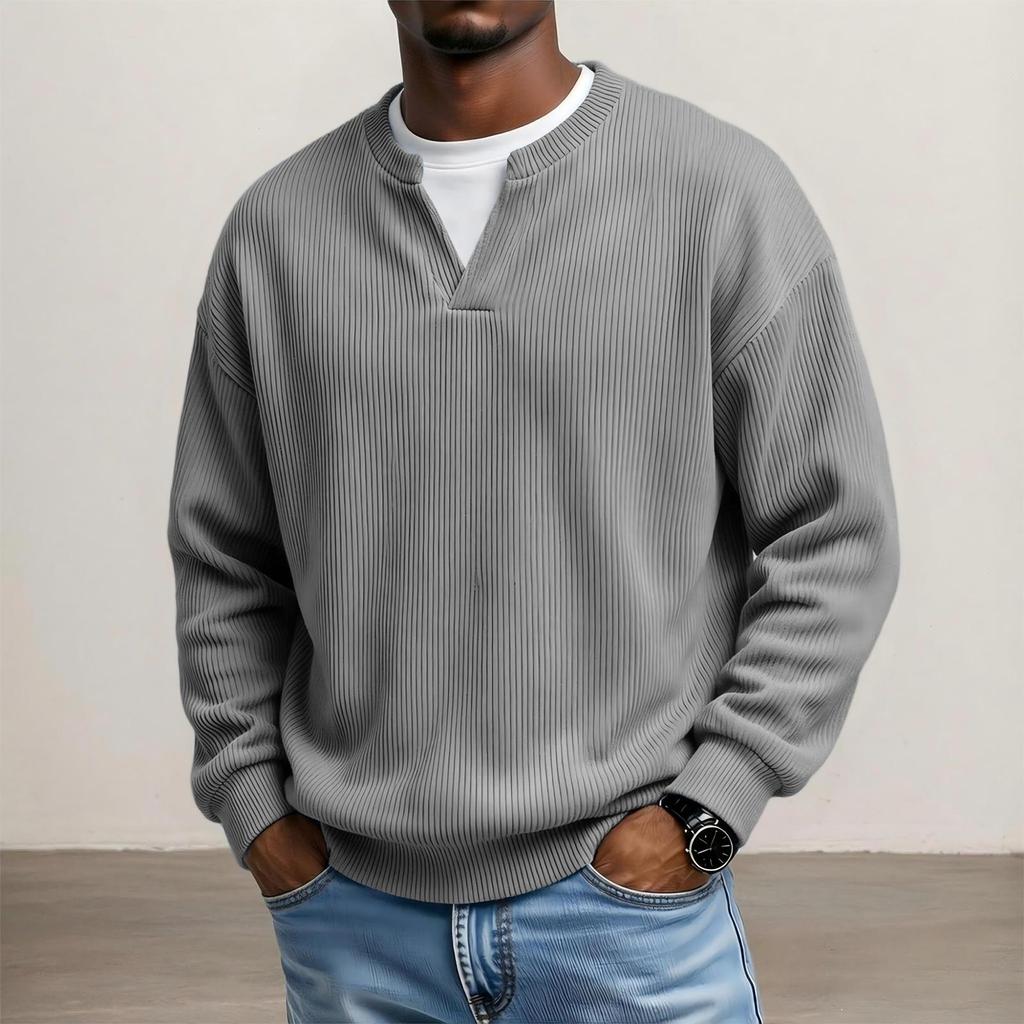 Herren V-Ausschnitt Cord Trainings sweatshirt Lässiger Langarm Pullover Top für Herbst und Winter