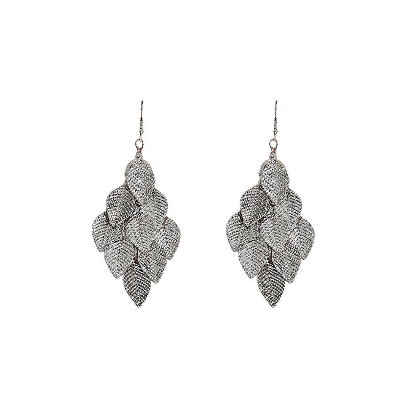 Leaf Texture Ginkgo Biloba Leaf Fringed Ear Hook European and American Retro Fashion Temperament Earrings Light Luxury High-end Earrings