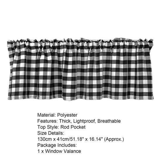 Useful Pocket Curtain Non-fading Plaid Thick Decorative Rod Pocket Valance for Living Room