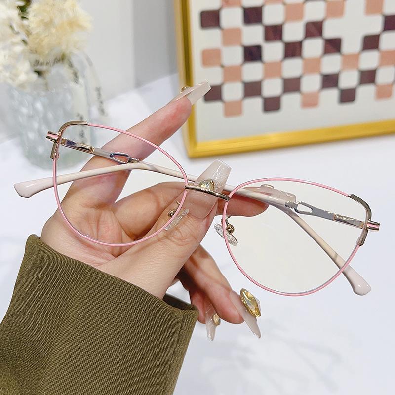 Fashion Cat-eye Women Reading Glasses Multi-color Metal Frames Ultralight Anti-blue Light Presbyopia Glasses