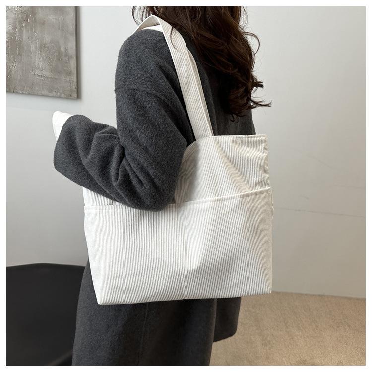 Damen Baumwoll-Tragetasche, Große Kapazität, Reißverschluss, Schulter-Handtasche, Weiche Eimer-Tasche mit Innentasche