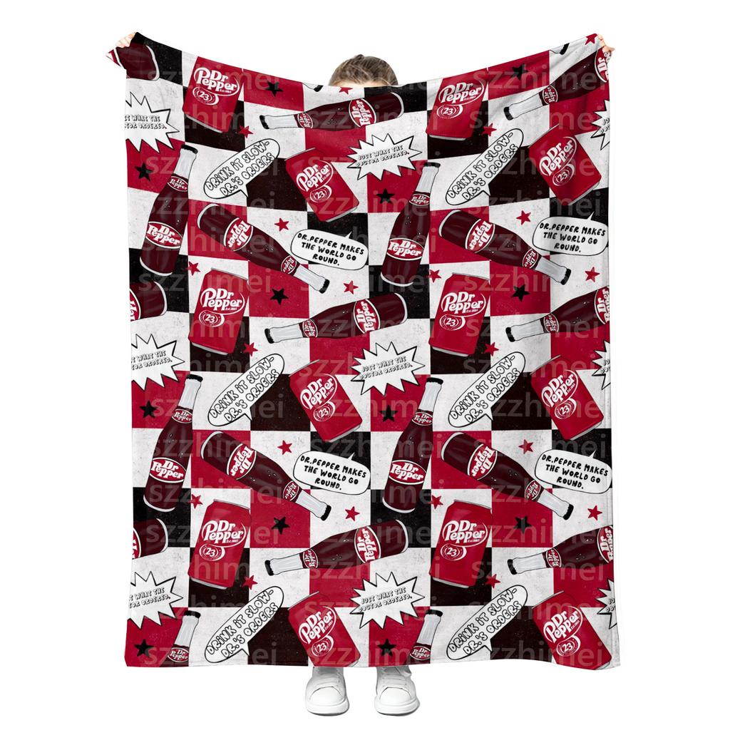 New Customizable Printing Trendy Fashion Soft Drink Dr Peppers Dr.Peppered Fleece Flannel Throw Blankets