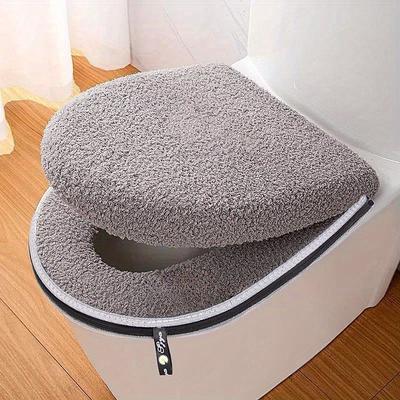 Winter Thickened Double Set Toilet Seat Cushion with Zipper, Waterproof Bathroom Pad with Handle, Soft Firmness, Universal Fit for Home Use